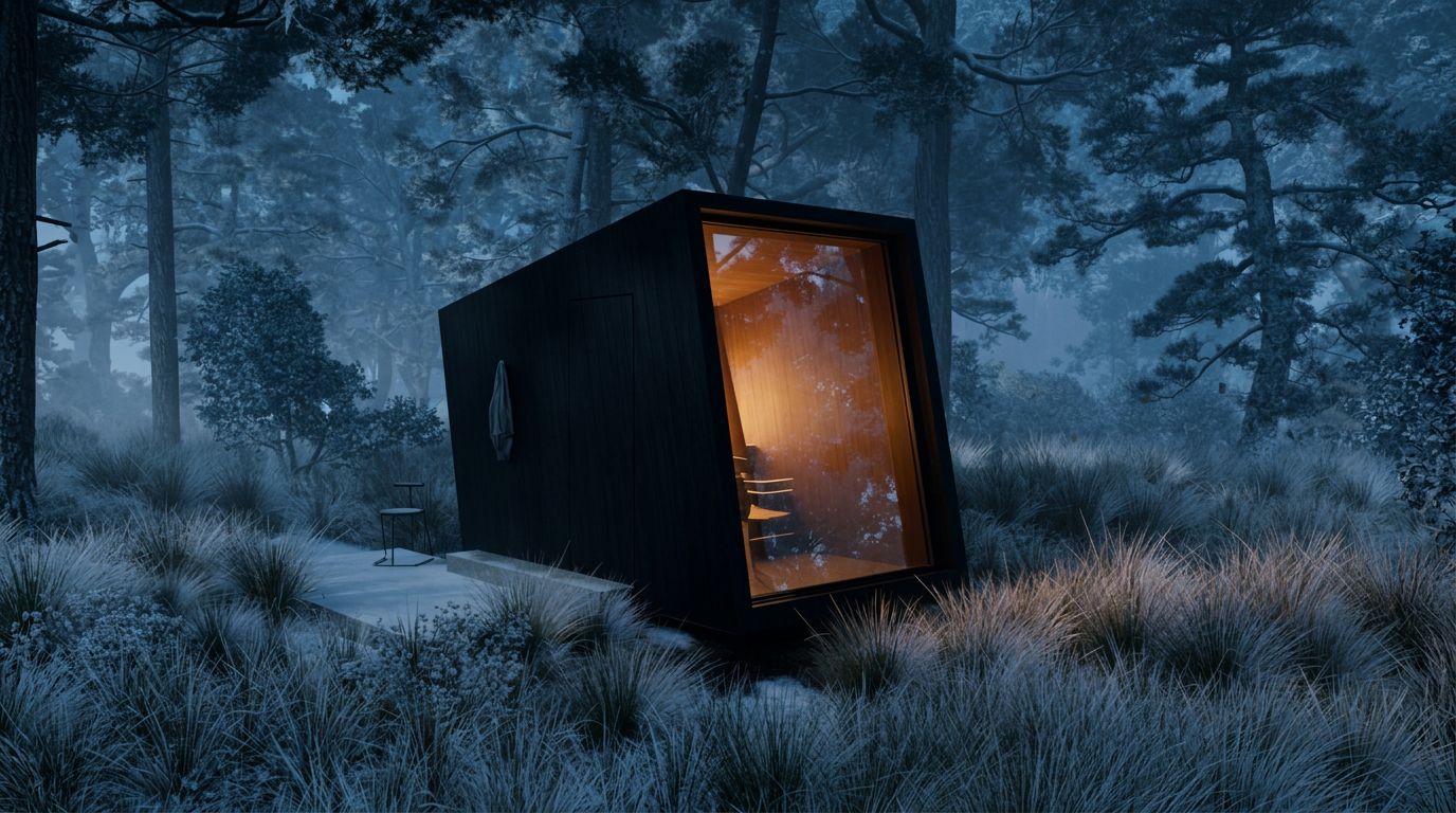 BRUT sauna in Belgian forest at dawn